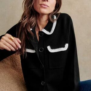 NWT Sezane Betty Cardigan Black Ecru Crochet Size M